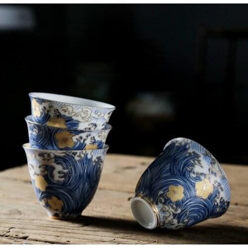 Creative Japanese Kung Fu Tea Set Ceramic Grilled Flower Master Cup Single Cup Tea Cup Master Cup Home Cup