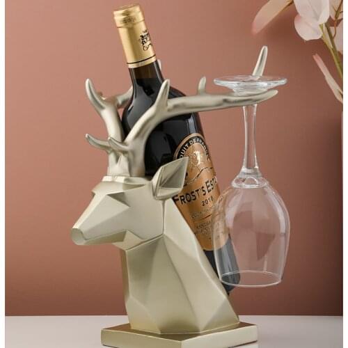 Creative Deer Resin Figurines Wine Bottle Holder Glass Rack Home Decoration Living Room Decor Office Ornament Desk Accessories