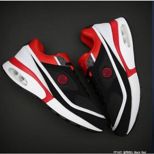 Paperplanes PP1421 Premium Air Cap Leather Lace Up Training Black Red Shoes Trainers Sneakers