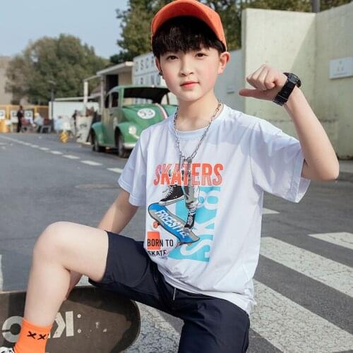 Boys Girls Summer Ice Silk Cotton T Shirt Kids Teen Oversize Street Wear Children Breathable Comfortable Outdoor Sport Clothing