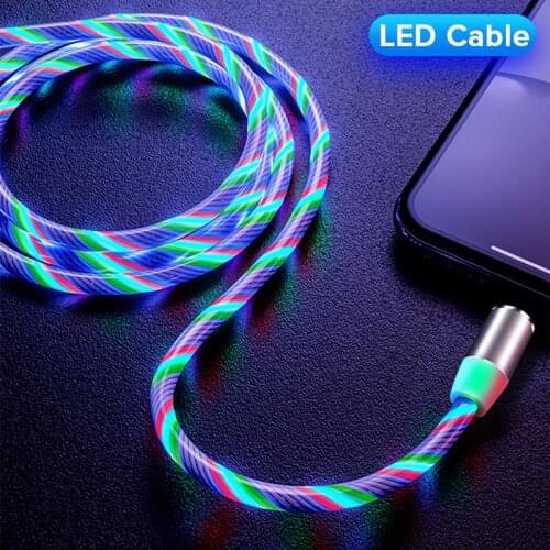 Magnetic Flowing LED Micro USB Cable For Samsung S10 S9 Type-c Charging Charger For Huawei Magnet Charger USB Type C Cables