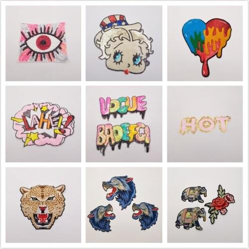 DD Embroidered cloth paste fashion versatile large Sequin animal elephant flower letter pattern repair clothing hole patch