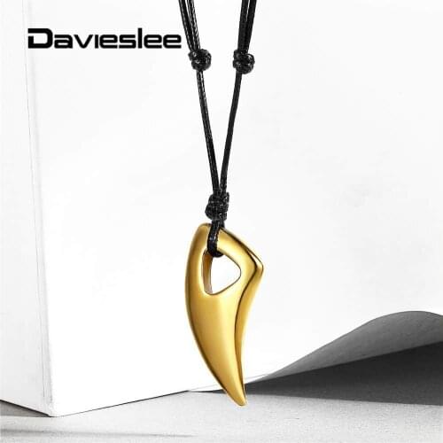 Chic Mens Gold Silver Color Black Wolf Tooth Charm Pendant Necklace Stainless Steel Adjustable Choker Male Jewelry DKNM175
