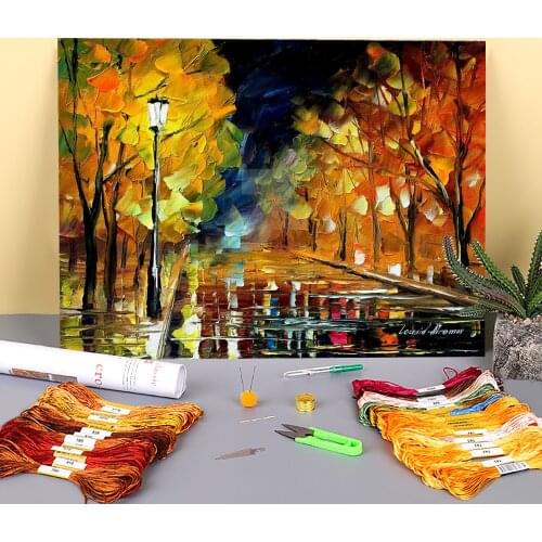 Night Alley Printed Fabric 11CT Cross-Stitch Embroidery Kit DMC Threads Needlework Sewing Hobby Knitting Counted Gift Adults