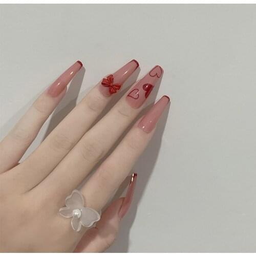 Fake Nails Pink Butterfly Full Cover Fake Nails DIY Glue Press On Nails Nail Art Tools