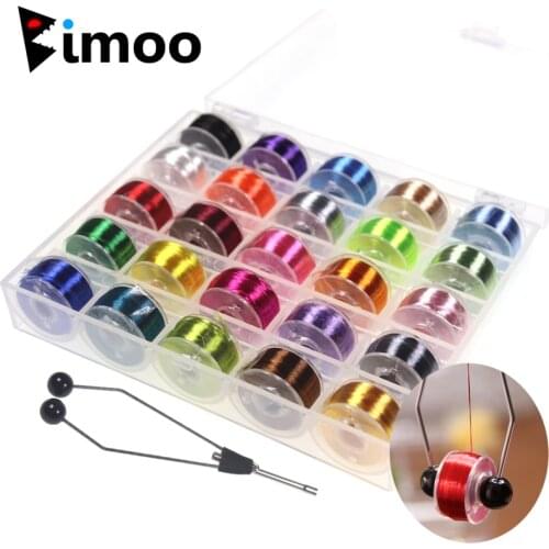 Bimoo 200D 25 Spools Fly Tying Thread Thin Jig Small Flies Midge Tying Polyester Filaments With Standard Bobbin Dry Fly Thread