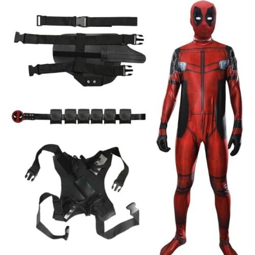 The Latest Halloween Cosplay Costume Childrens Spider Deadpool Suit Adult Anime Fantasia Mask Red One-piece Spider Suit Male