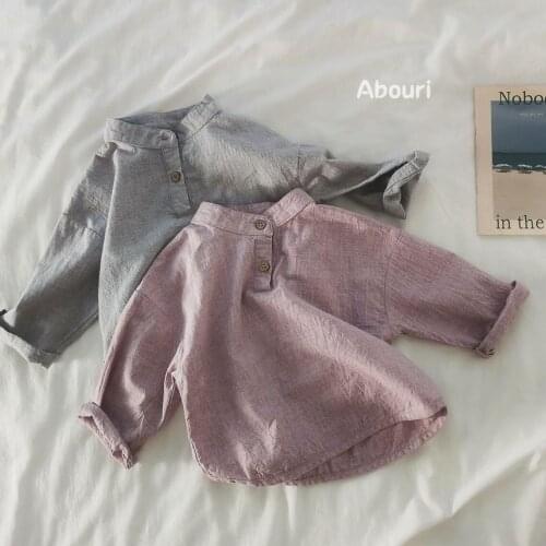 2021 new girls boys shirt cotton linen full sleeve autumn kids top
