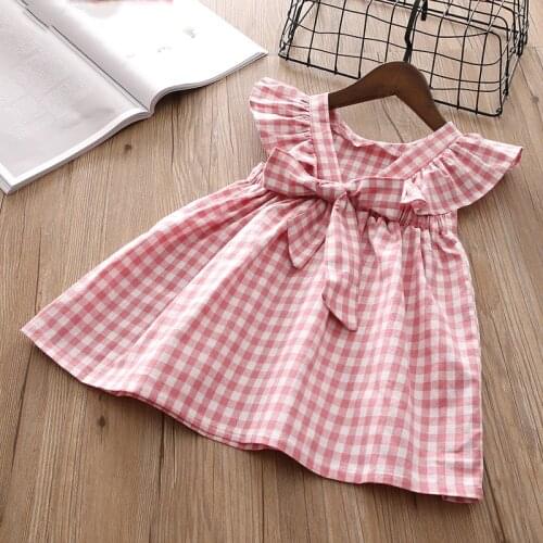 Girls Dresses New Summer Open ack Cute Bow Plaid Princess Dresses Lovely Baby Dresses Kids Clothes