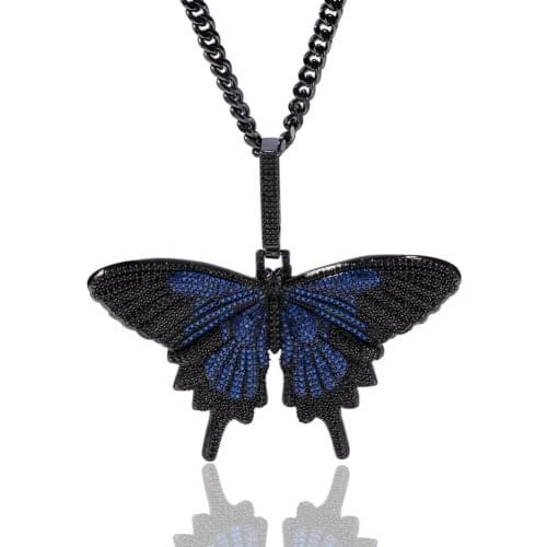 Iced Out Multicolor Big Butterfly Pendants & Necklaces Micro Pave Shiny Zircon Insect Pendant Rock Hip Hop Jewelry Men Gift