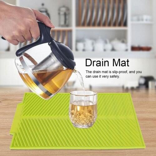 Rectangle Silicone Drain Mat Dish Drying Mat For Kitchen Mat For Dish Heat Resistant Slip-proof Tray