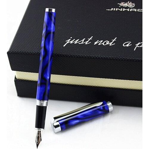 Jinhao Marble silver clip 0.5mm Medium Nib Fountain Pen with Unique Ocean Blue Gift ink Pen