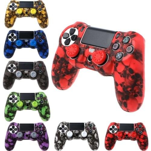 Skull Silicone Gamepad Cover Case + 2 Joystick Caps For PS4 Pro Slim Controller