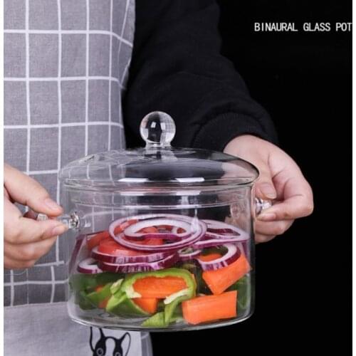 T21D Open Flame Heat-resistant Household Glass Transparent Instant Noodles Bowl Binaural Soup Pots Healthy Porridge Stew Pots