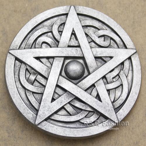 Top Fashion Belt Buckle Brand New Western Men Silver Plated Trinity Knot Pentacle Star Rodeo Wicca Cool