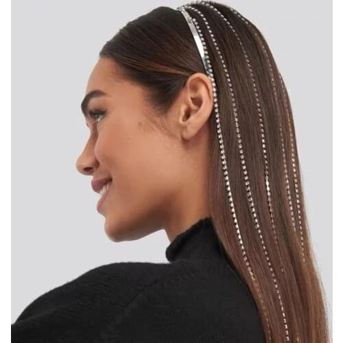 Unique Design Bling Bling Rhinestones Long Chain HaiHair Band Beautiful Cahrm Hairwear for Women Lady Jewellery Party Gift