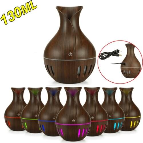 130ml Air Humidifier Essential Aroma Oil Diffuser Ultrasonic Wood Grain Air Humidifier USB Mini Mist Maker LED Light