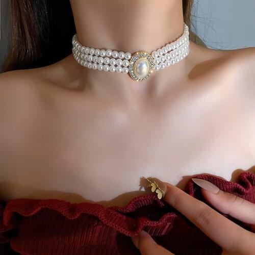 Vintage Elegant 3 layers Pearl Choker necklace for Women Girls fashion women choker collar Neck Chain Party aesthetic Choker