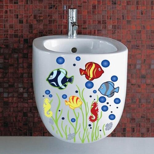 Cartoon Undersea fish toilet wall stickers bathroom decorations vinyl adesivos de paredes home decor decals waterproof posters