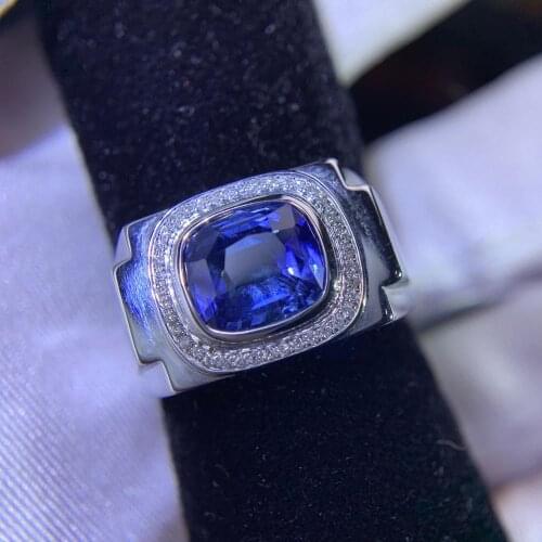 Y401 Fine Jewelry Real 18K Gold 100% Natural 3.14ct Blue Sapphire Gemstone 18k Gold Diamonds Stone Male Ring for MEN RINGS