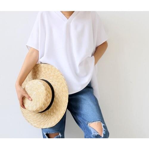 2017 self-made linen fluid loose oversize V-neck t-shirt female shirt 723
