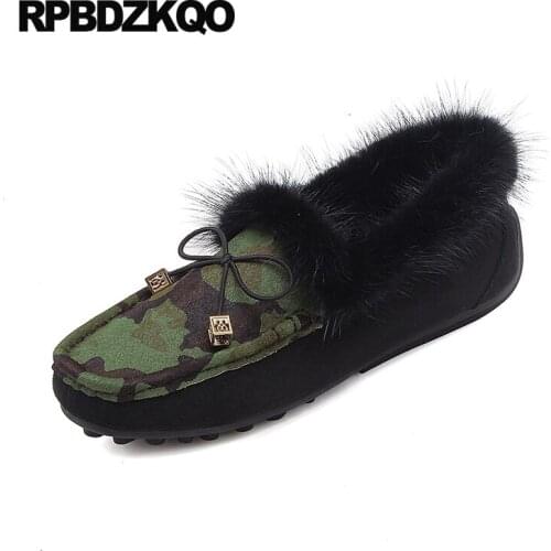 Large size 2019 round toe fur chinese ladies comfortable designer shoes china women fashion winter slip on rubber sole flats bow
