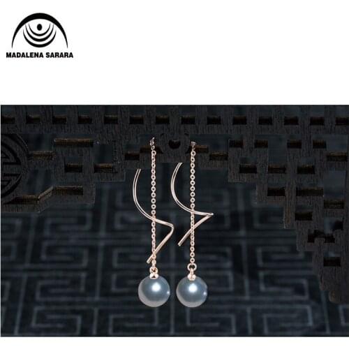 MADALENA SARARA 925 Sterling Silver and 8-9mm AAA Freshwater Pearl Hanging Earrings Simple and Stylish