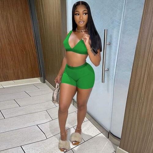 Women Fitness Two Piece Sweatsuit Athleisure Outfits Deep V-neck Sleeveless Tank Top and Biker Short Casual Loungewear Suit New