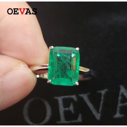 OEVAS Solid 925 Sterling Silver Wedding Rings For Women Sparkling Emerald High Carbon Diamond Engagement Party Fine Jewelry Gift