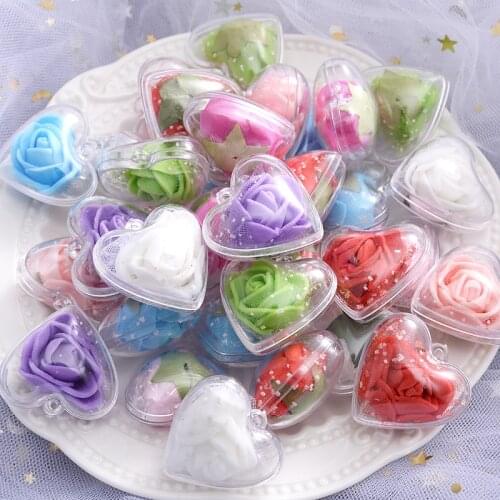 10Pcs/lot 28x30Mm Clear Glass Heart-Shaped Rose Pendant for Diy Jewelry Making Bracelets and Earring Accessories