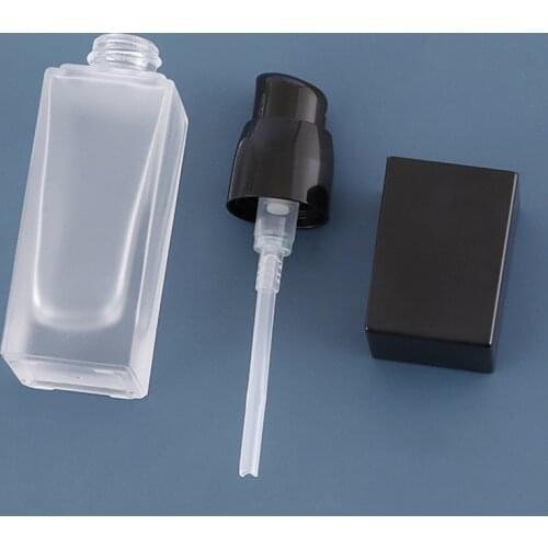 30ML Lotion Liquid Refillable Bottles Foundation Square Frosted Glass Pump Bottle Clear Emulsion Cosmetic Packaging Container