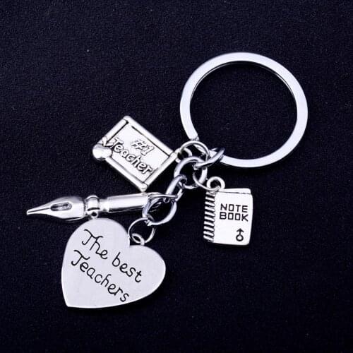 36PC Thanksgiving Gift Engraved Words The Best Teachers Keyrings Teacher Pen Notebook Pendant Keychains Teacher Jewelry Key Ring