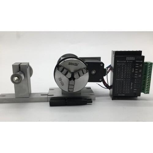 4 Axis Rotation A Axis 4th Rotary 3 Jaws Sanou K01-63 2.5" 63mm Chuck & Driver &MT2 Tailstock Kits for Router Woodworking CNC
