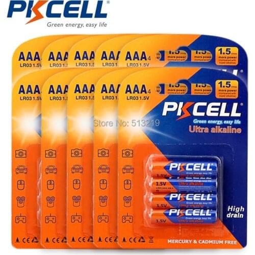 40pcs PKCELL 1.5V AAA LR03 battery E92 AM4 MN2400 MX2400 alkaline battery akumulator lr03 dry Batteries for toothbrus