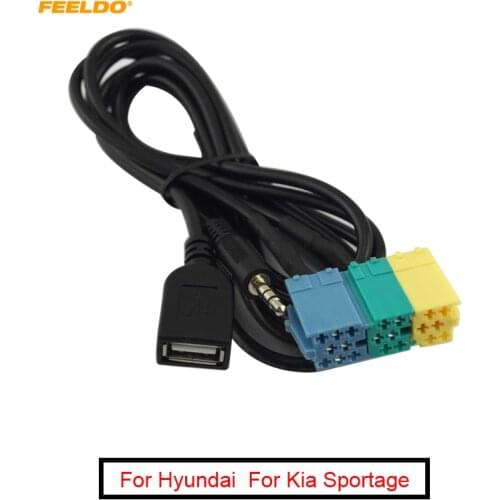 FEELDO 5Pcs 2 in1 3.5MM + USB Plug Audio Adapter Cable For Kia Aux Cable CD Player to MP3 For Hyundai Kia Sportage #FD-3072