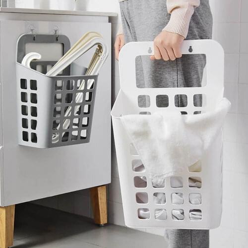 White Dirty Clothes Basket Plastic Handles Laundry Basket Storage Organizer Wall Mounted Laundry Basket for Home Laundry Room