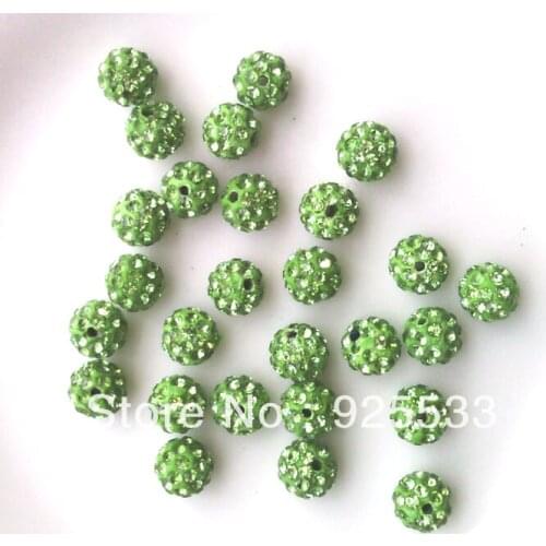 Free Shipping 100pcs/lot 10mm dia.green clay crystal rhinestone shamballa DISCO balls loose beads DIY