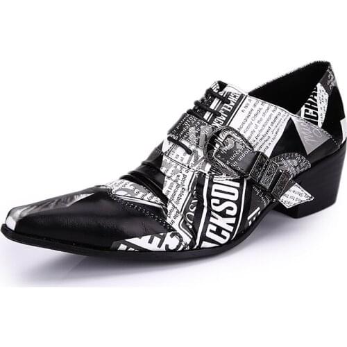 Big Size EU38-46! Rock Personality Leather Dress Shoes Men New Man Shoes 6.5cm Heels Business Shoes Men zapatos de hombre