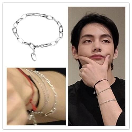 Kpop Kim Tae Hyung Bracelet Simple Link Chain Bracelet for Women Men Korean Jewelry bangtan boys for boys Couple