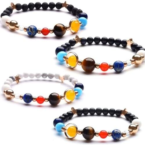 4 6 8 10mm Mixed Universe Galaxy the Eight Planets in the Solar System Guardian Star Natural Stone Beads Bracelet BangleGift