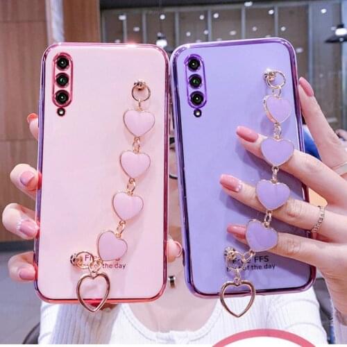 Wrist Bracelet Phone Case For Huawei P smart Pro 2019 Case Luxury Heart Chain Plating Cover For Honor9x Lite Pro Capa Fundas