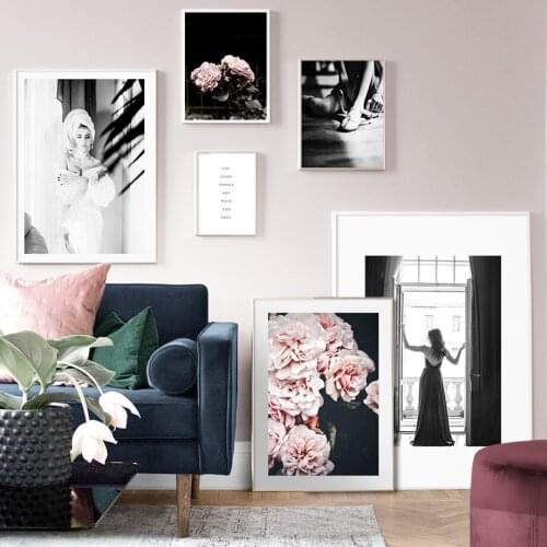 Flower Fashion Girl Wearing Ballet Shoes Wall Art Canvas Painting Nordic Posters And Prints Wall Pictures For Living Room Decor