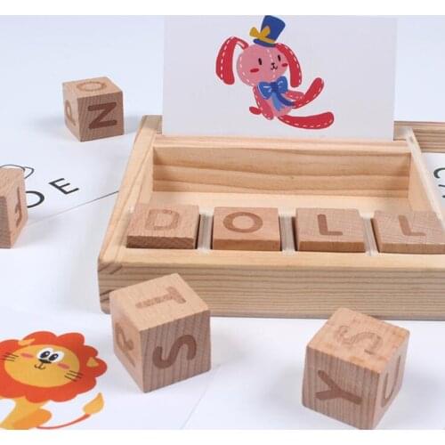 Wood Cardboard Learning English Wooden Toys For Kids Childrens Cognitive Puzzle Cards Montessori Educational Gift