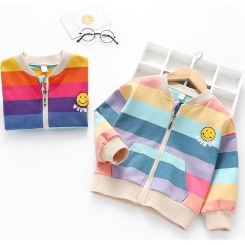 Childrens Jackets 2019 Autumn New Toddler Boys Patchwork Coats Baby Boys Rainbow Print Jacket Kids Casual Coats Outwear 2-7Y