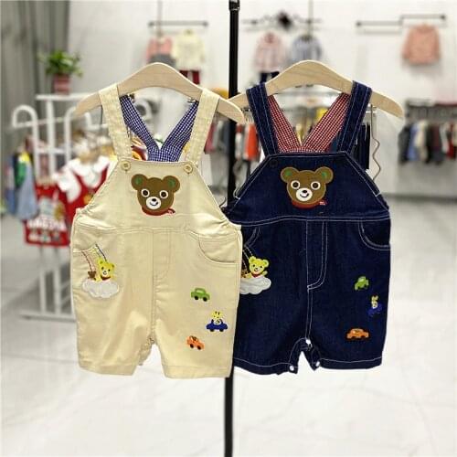 Toddler Kids Overalls 2021 Summer New Baby Girls Boys Cartoon Bear Car Short Jumpsuits 2 3 4 5 Y Childrens Denim Overalls Pants
