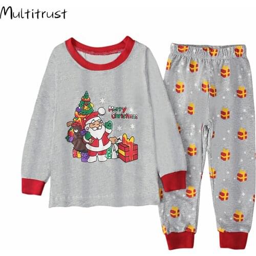 2021 Toddler Children Clothes 2pcs Suit Christmas Print Round Neck T-shirt + Long Pants pajamas Tracksuit Clothes 3-8Y