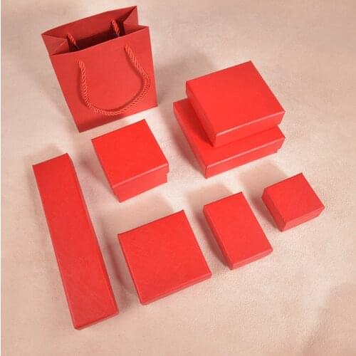 A dozen Red Paper Jewelry Packaging Box With Black Foam Insert Multi-size Carring Boxes For Necklace Earrings Pendant Watch