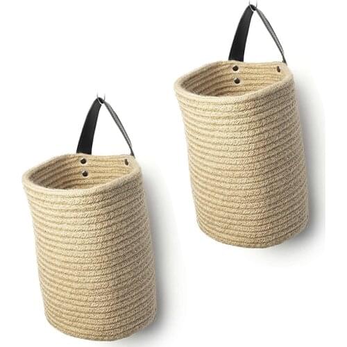 Jute Hanging Storage Basket - Jute Rope Woven Storage Bins Hanging Wall Basket with Handles Decorative Baskets Promotion