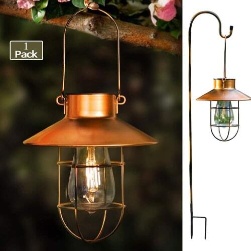 Solar Garden Lantern Light Metal Waterproof Edison Bulb Lights For Garden Outdoor Pathway Waterproof Lamp