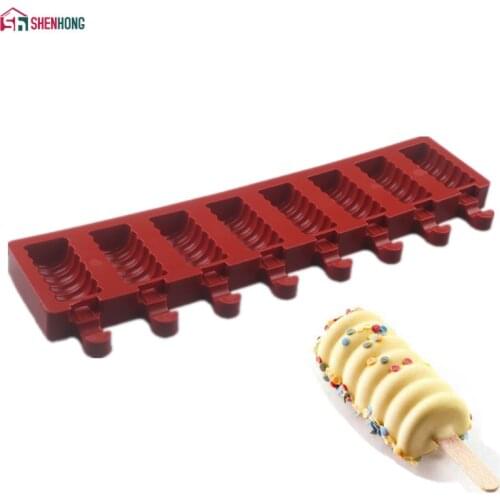 SHENHONG 8 Cavity Striped Ice Cream Makers Mold DIY Molds Ice Cube Moulds Dessert Molds Tray Popsicle Molds